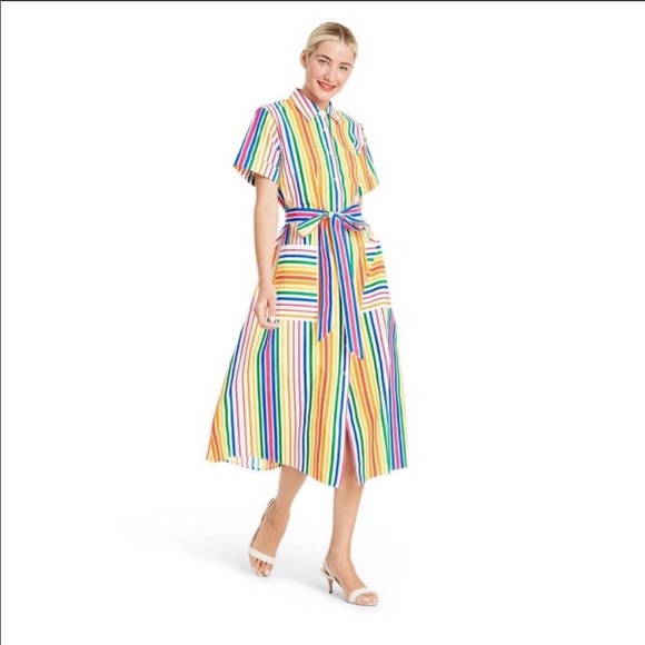 CHRISTOPHER JOHN ROGERS RAINBOW STRIPES DRESS SZ 6 - Picture 1 of 6